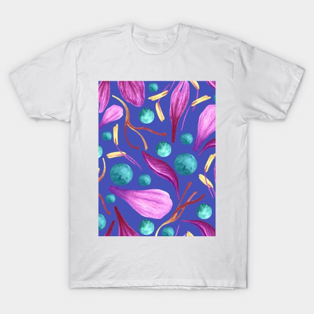 Vivid Saffron Petals - Velvet, Turquoise Green and Blue T-Shirt by paintingbetweenbooks